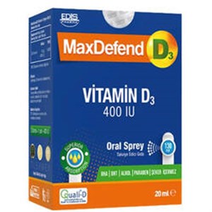 Edis Pharma MaxDefend Vitamin D3 400IU Oral 20 ml Sprey Takviye Edici Gıda